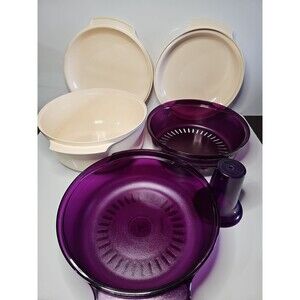 Tupperware TupperWave Stack Cooker Microwave Set 6 pieces Mix Matched Purple Tan